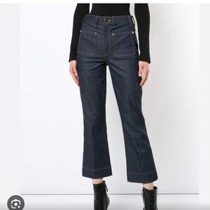 NWOT Khaite Raquel High Rise Flare Cropped Jeans Dark Blue Wash Size 26